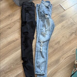 American Eagle Outfitters Skinny Jeans — Black & Light Blue Ripped Pair